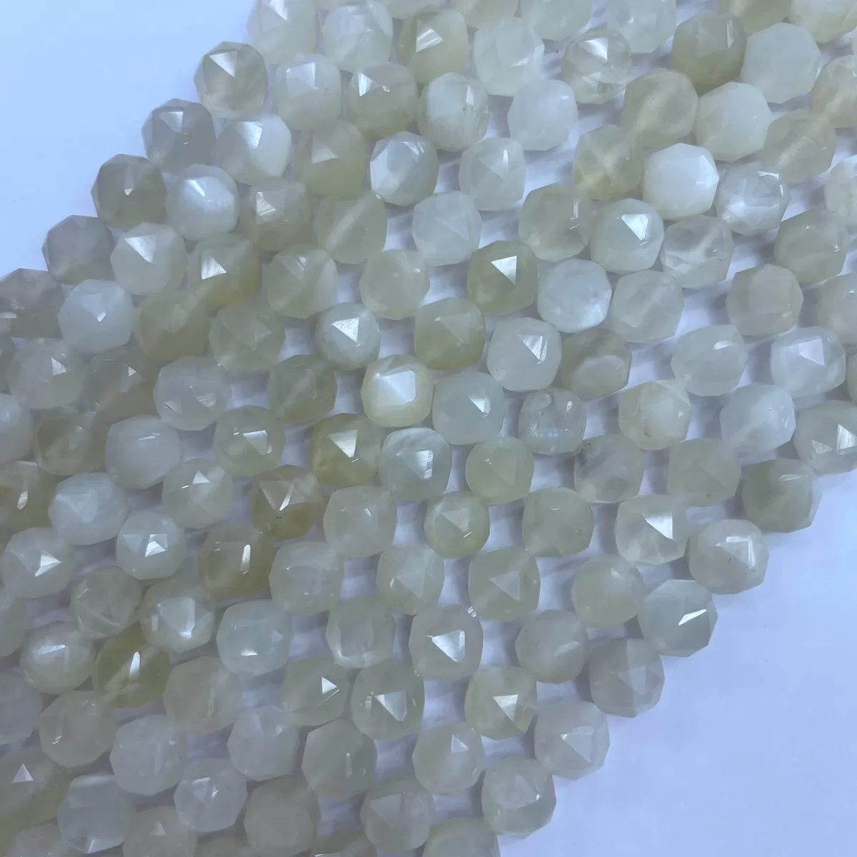 White Moonstone, Diamond Faceted Round,8-10mm, Approx 380mm