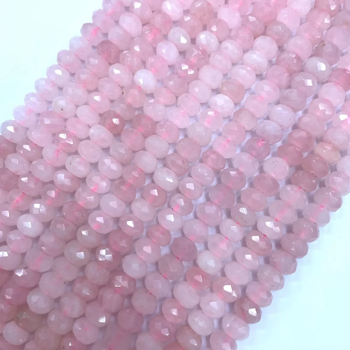 Rose Quartz, Faceted Rondelle, 6-10mm, Approx 380mm