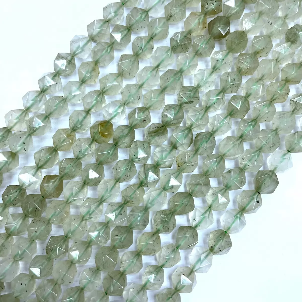 Green Rutilated Quartz, Star Faceted Round,8-10mm, Approx 380mm