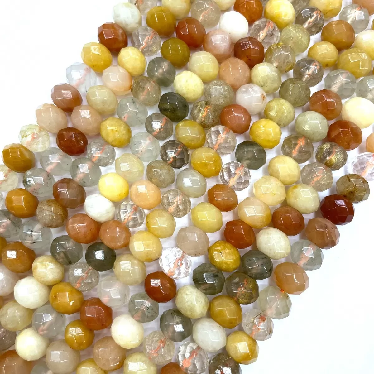Multicolor Rutilated Quartz, Faceted Rondelle, 6-10mm, Approx 380mm
