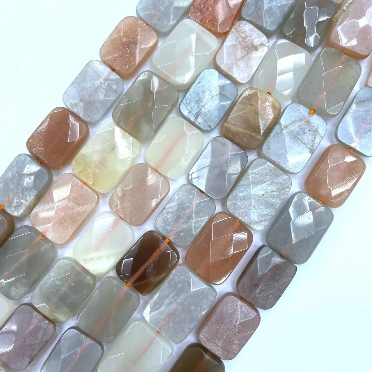 Multicolor Peach Moonstone, Faceted Rectangle,10x14mm, Approx 380mm