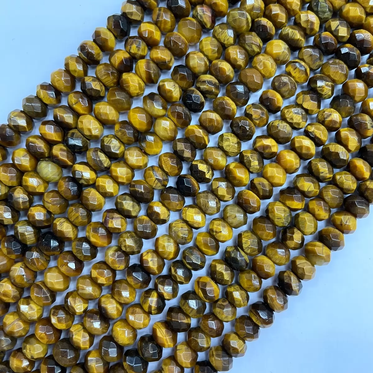 Yellow Tiger Eye, Faceted Rondelle, 6-10mm, Approx 380mm