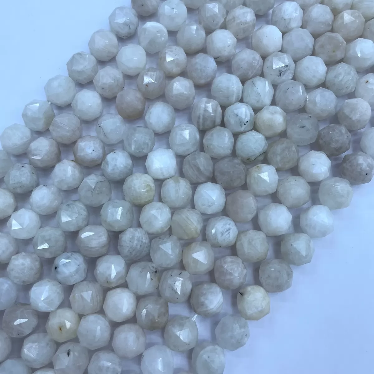 Rainbow Moonstone, Diamond Faceted Round,8-10mm, Approx 380mm