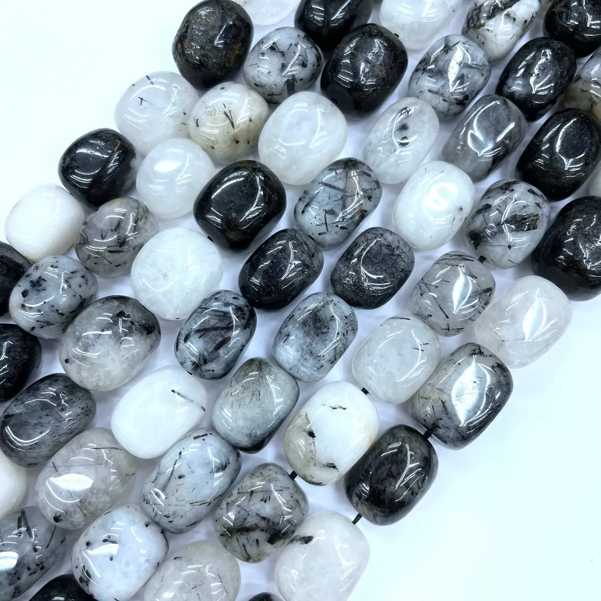 Black Rutilated Quartz, Plain Nuggets,13x18mm, Approx 380mm