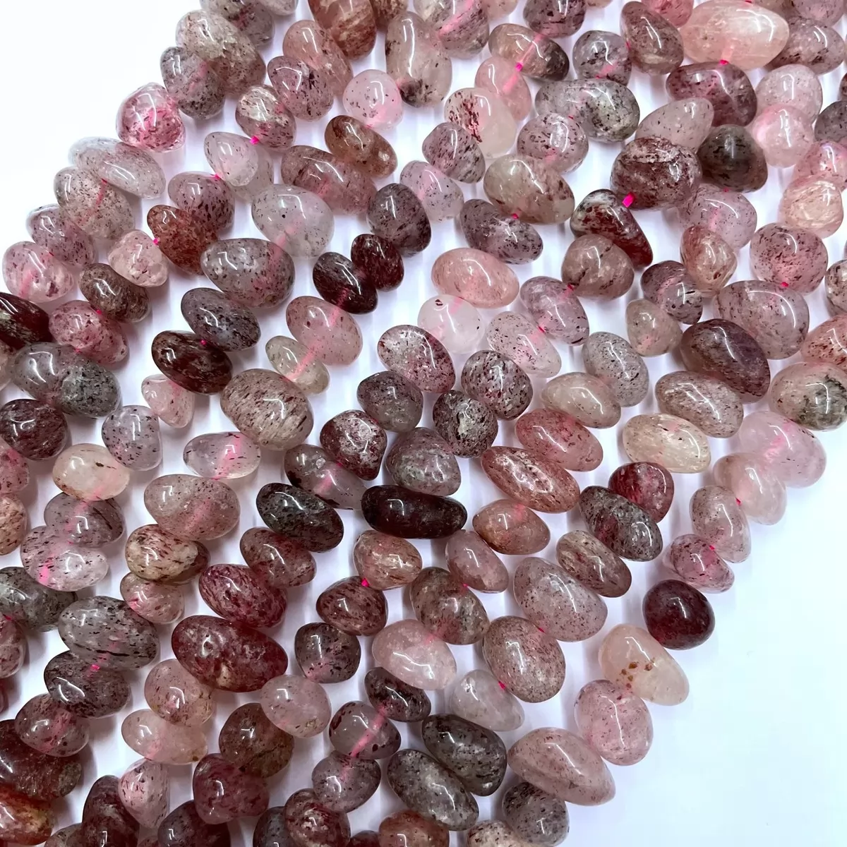 Strawberry Quartz, Center Drilled Chips, Approx 8mm x 10-12mm, Approx 380mm