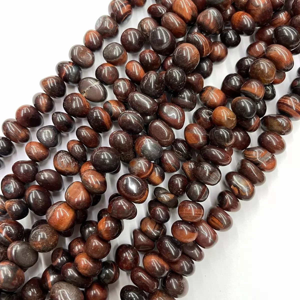 Red Tiger Eye, Center Drilled Chips, Approx 8mm x 10-12mm, Approx 380mm