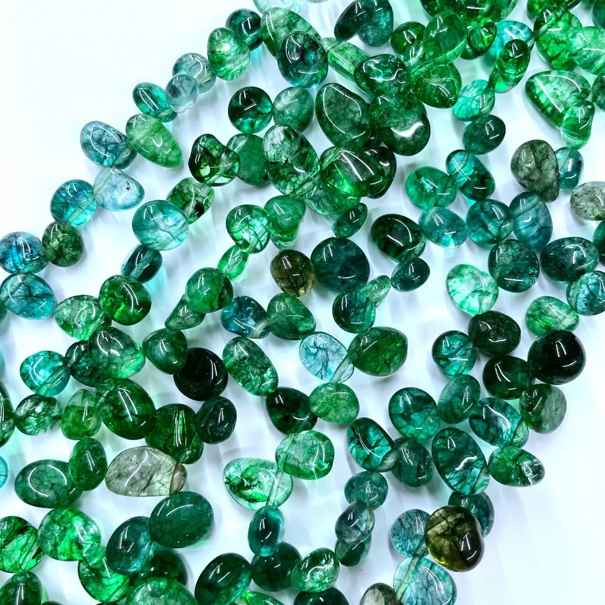 Green Glass, Top Drilled Drop Style Chips, Approx 8-10mm x 12-14mm Approx 380mm