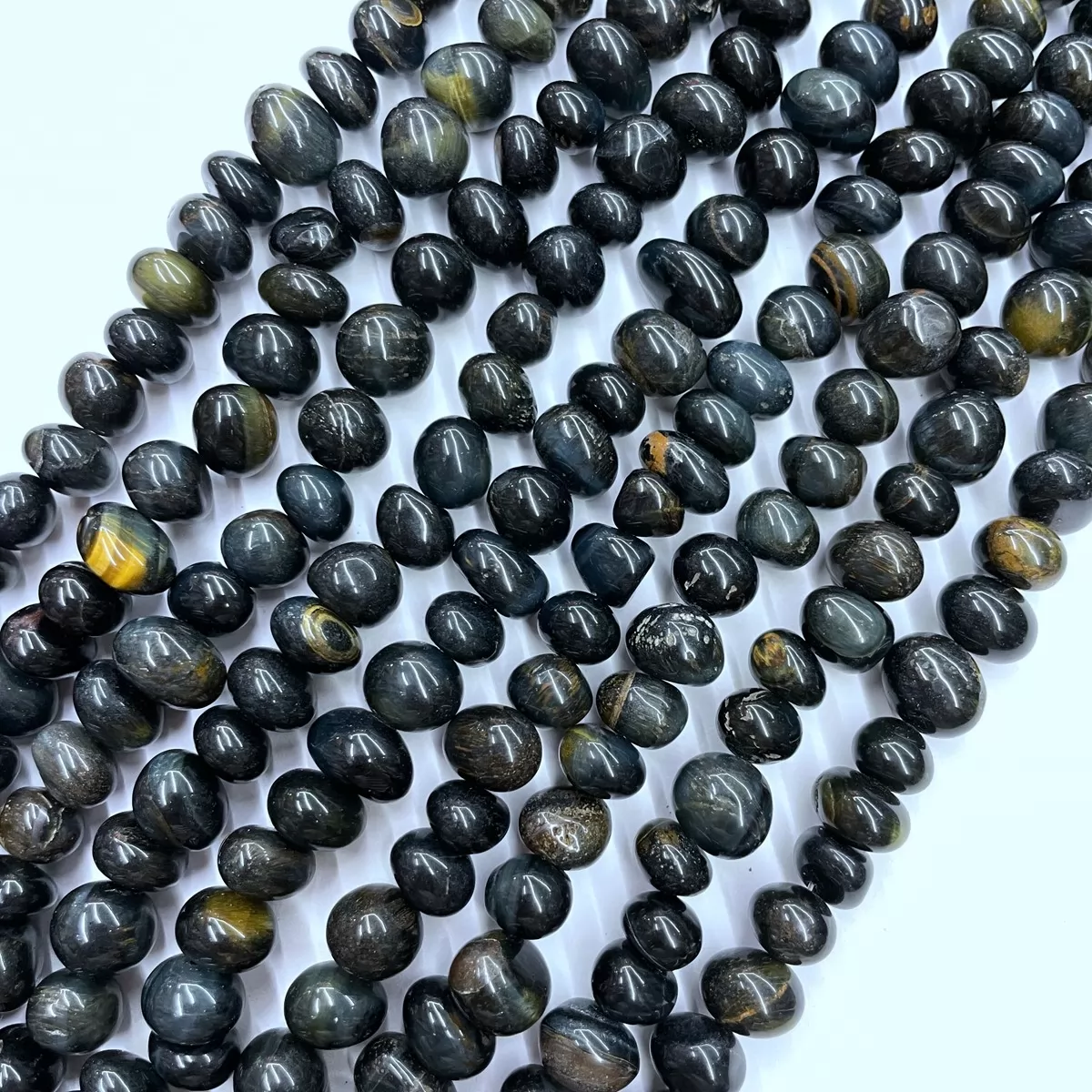 Blue Tiger Eye, Center Drilled Chips, Approx 8mm x 10-12mm, Approx 380mm