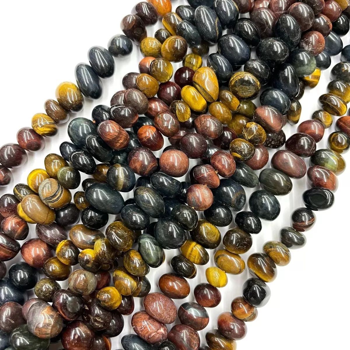 Multicolor Tiger Eye, Center Drilled Chips, Approx 8mm x 10-12mm, Approx 380mm