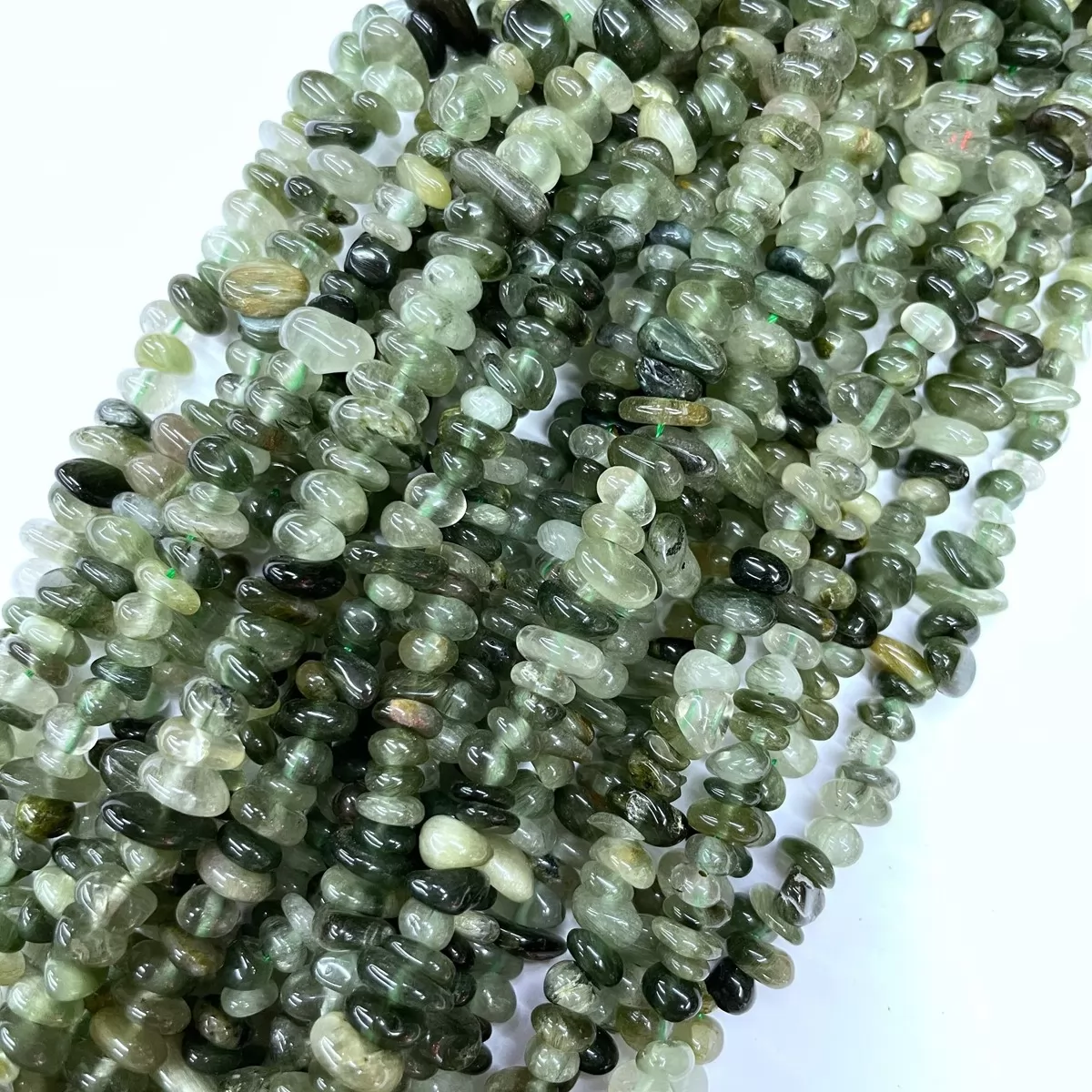 Green Rutilated Quartz, 16'' Chips, Approx 5-8mm