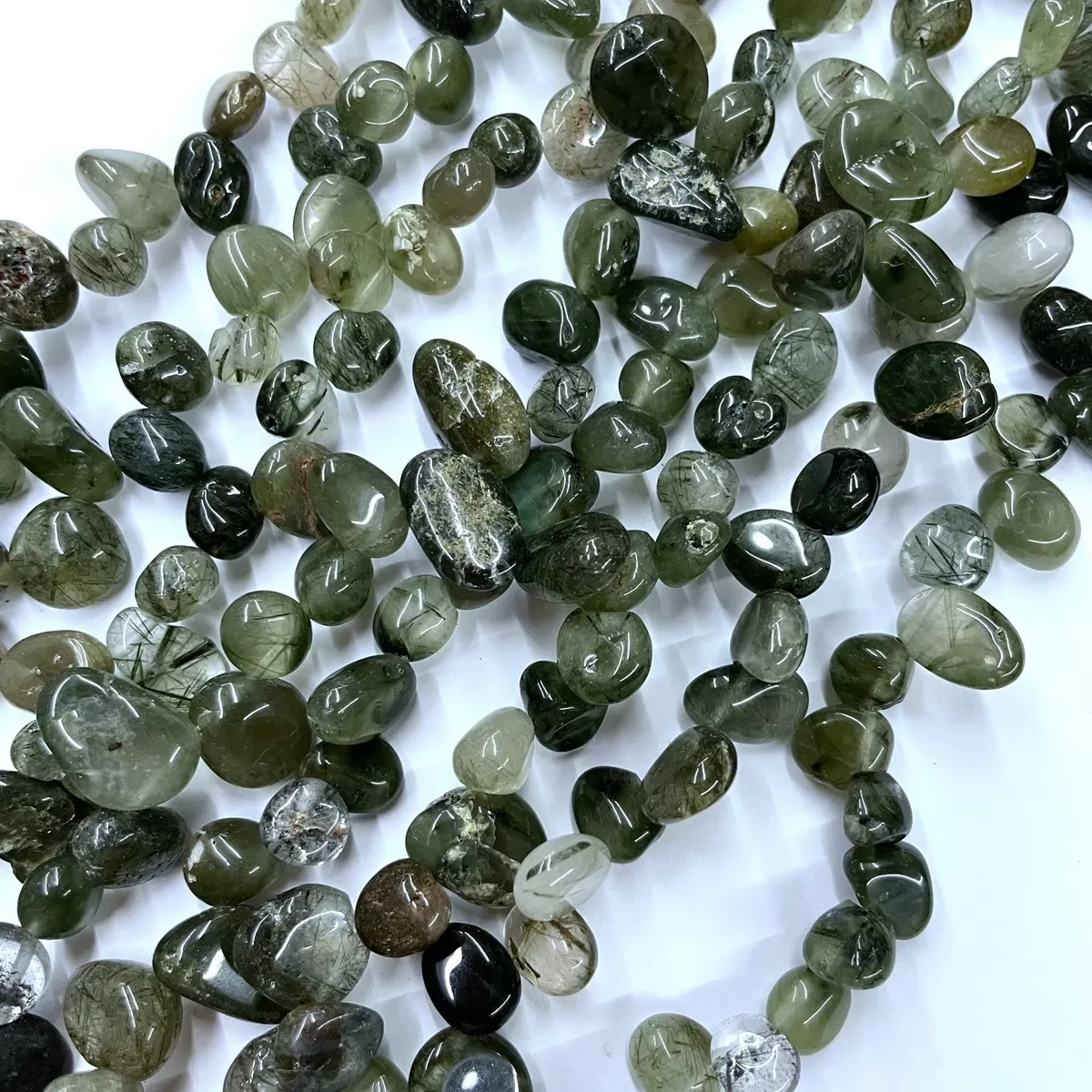 Green Rutilated Quartz, Top Drilled Drop Style Chips, Approx 8-10mm x 12-14mm Approx 380mm