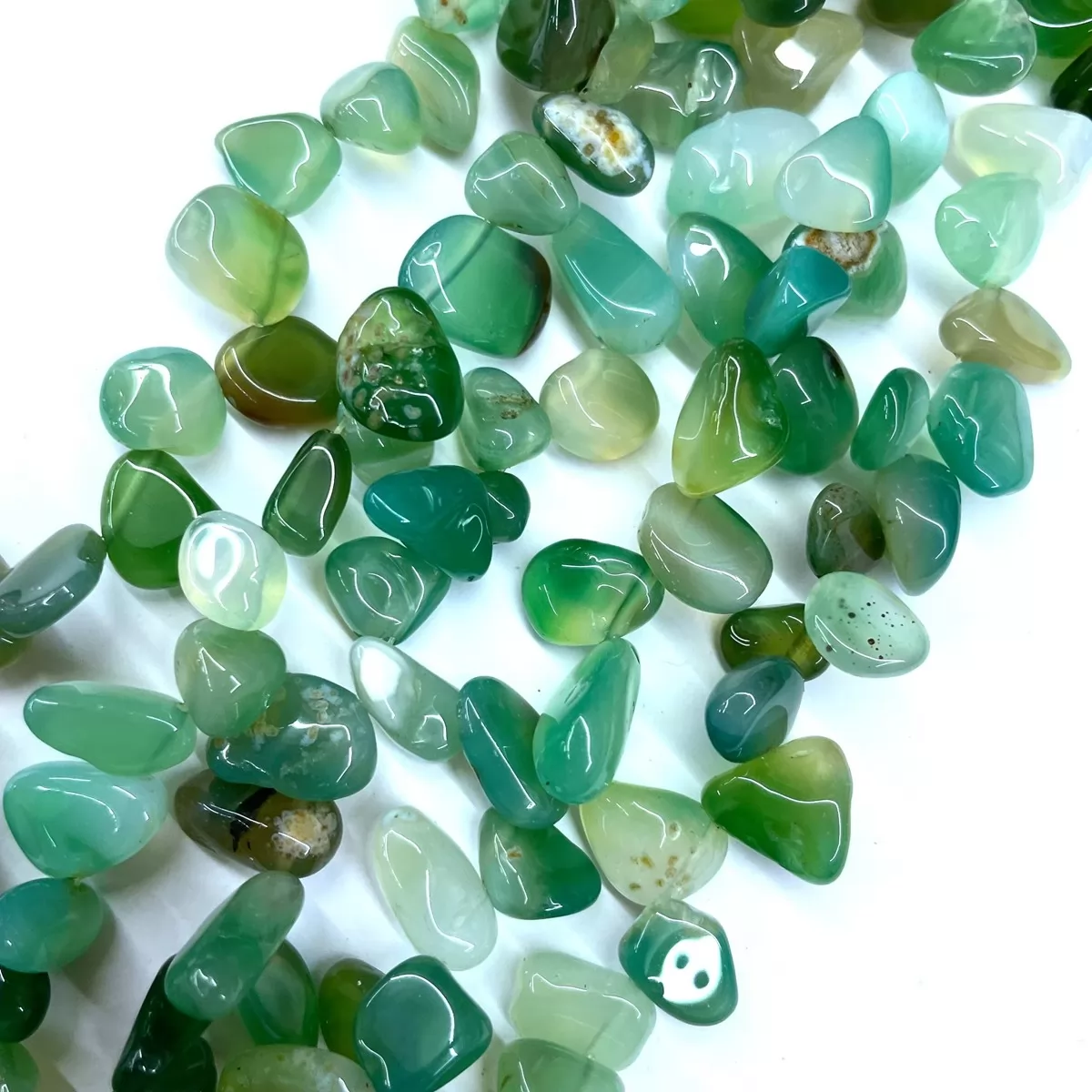 Green Agate, Top Drilled Drop Style Chips, Approx 8-10mm x 12-14mm Approx 380mm