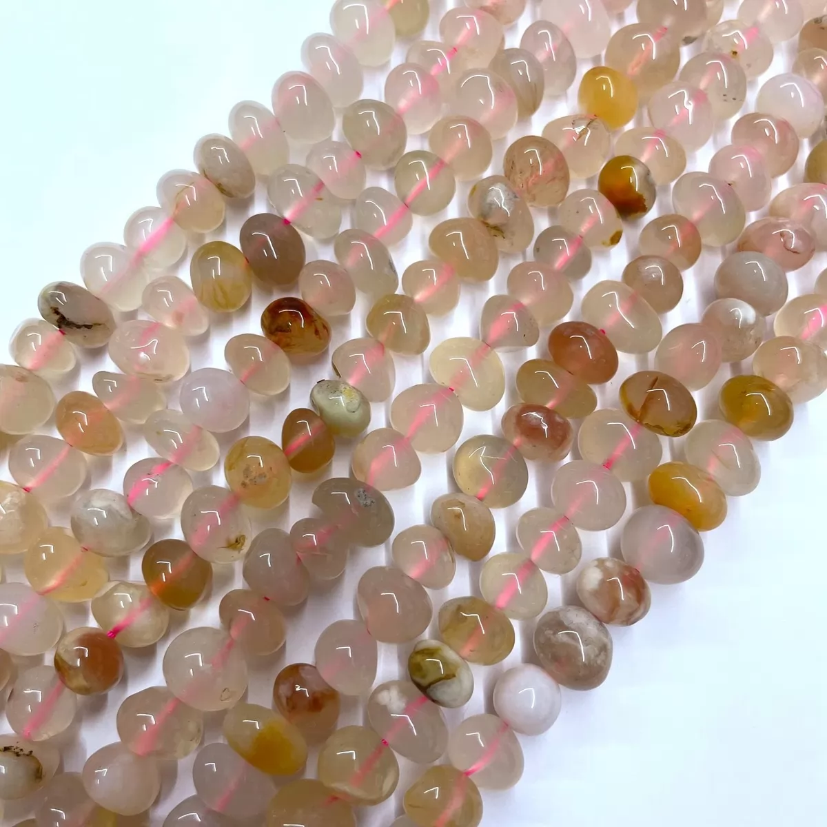 Cherry Blossom Agate, Center Drilled Chips, Approx 8mm x 10-12mm, Approx 380mm