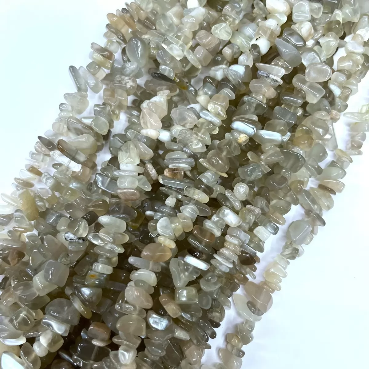 Grey Moonstone, 32'' Chips, Approx 5-8mm