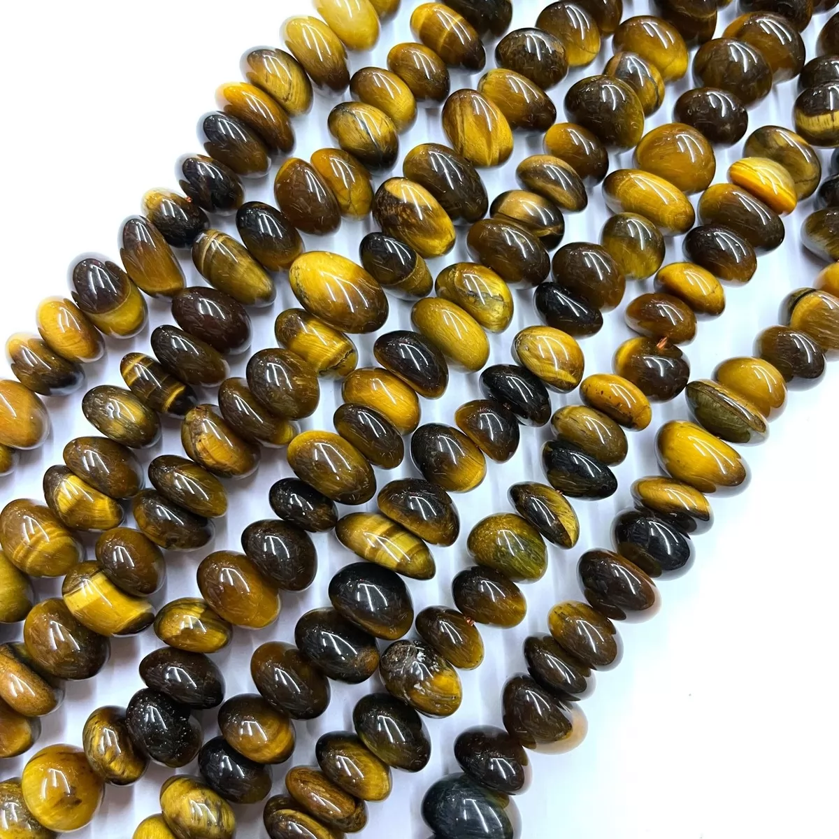 Yellow Tiger Eye, Center Drilled Chips, Approx 8mm x 10-12mm, Approx 380mm