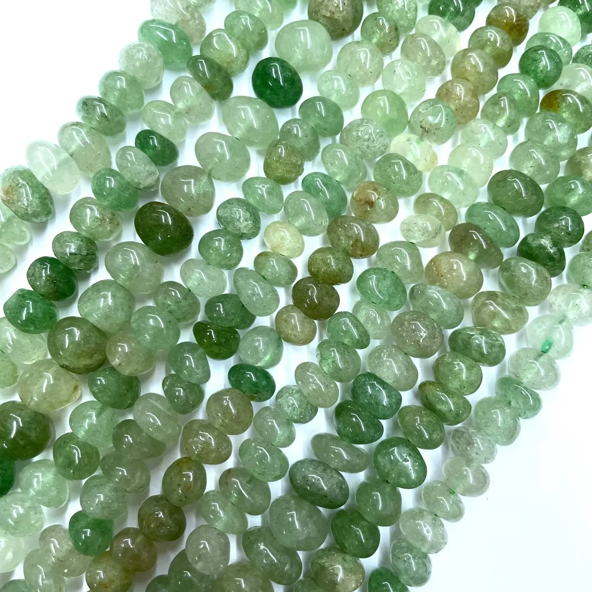 Green Strawberry Quartz, Center Drilled Chips, Approx 8mm x 10-12mm, Approx 380mm