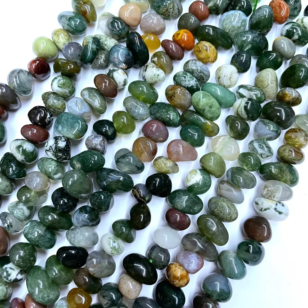 Moss Agate, Center Drilled Chips, Approx 8mm x 10-12mm, Approx 380mm