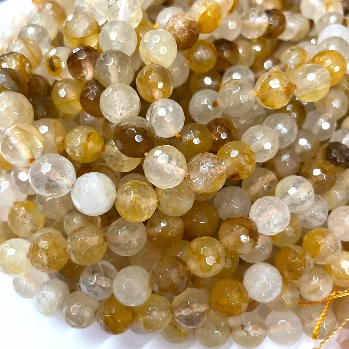 Yellow Hematoid Quartz, Faceted Round, Approx 4mm-12mm, Approx 380mm