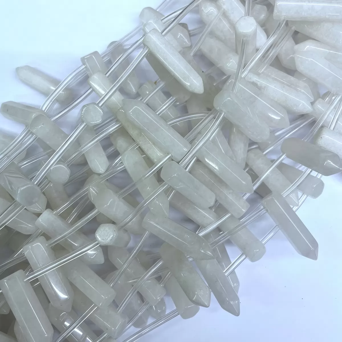 White Jade, Top Side Drilled Point, Approx 8x31mm, 12 Pcs Per Strand