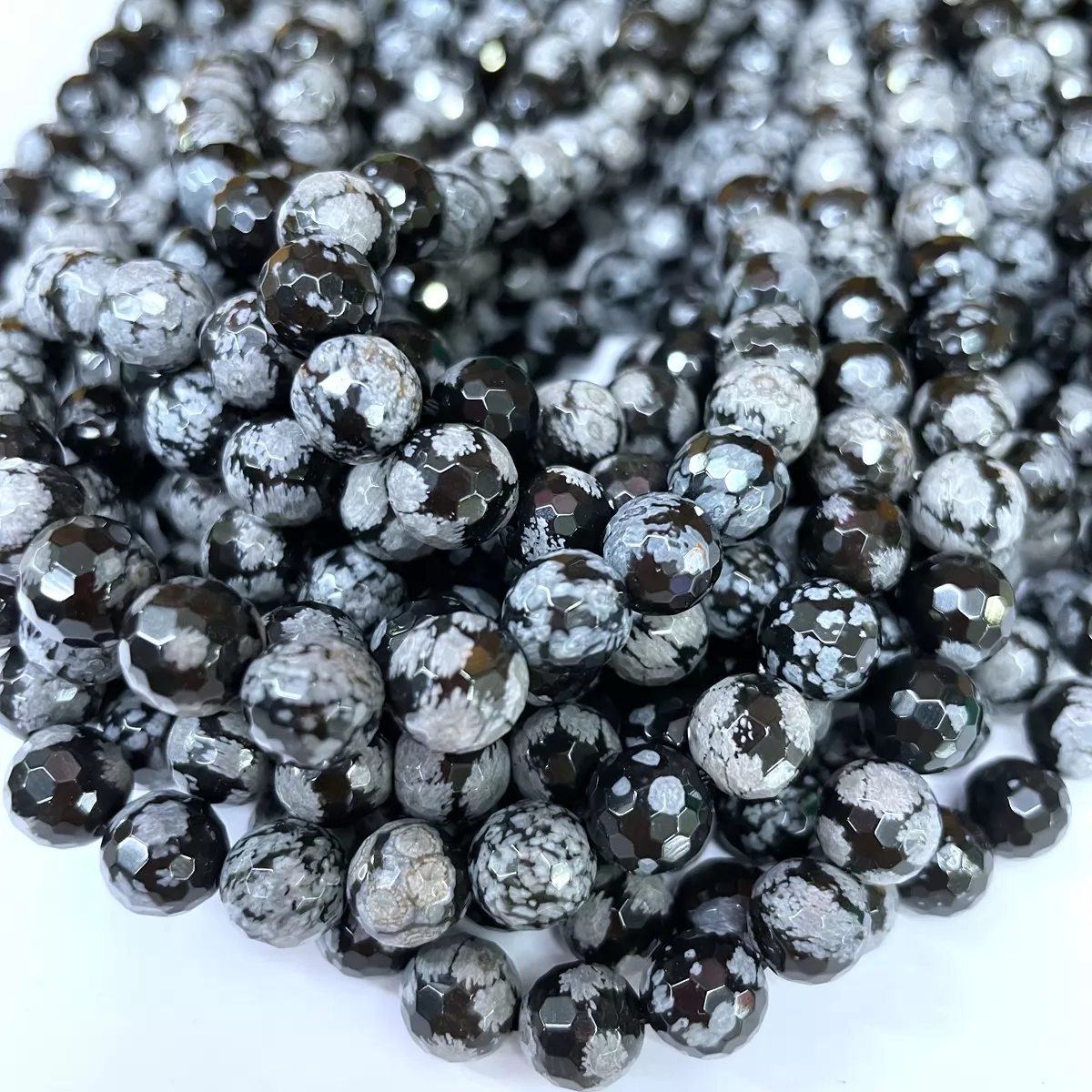 Snowflake Obsidian, Faceted Round, Approx 4mm-12mm, Approx 380mm