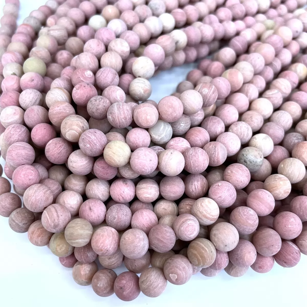 Chinese Rhodonite, Matte Round, Approx 4mm-12mm, Approx 380mm