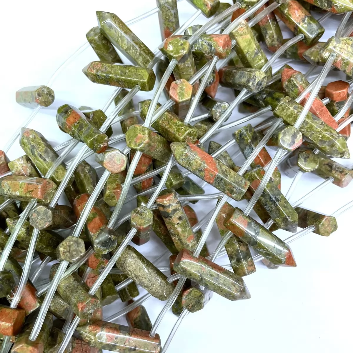 Unakite, Top Side Drilled Point, Approx 8x31mm, 12 Pcs Per Strand