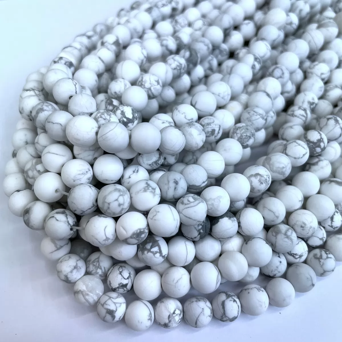 White Howlite, Matte Round, Approx 4mm-12mm, Approx 380mm
