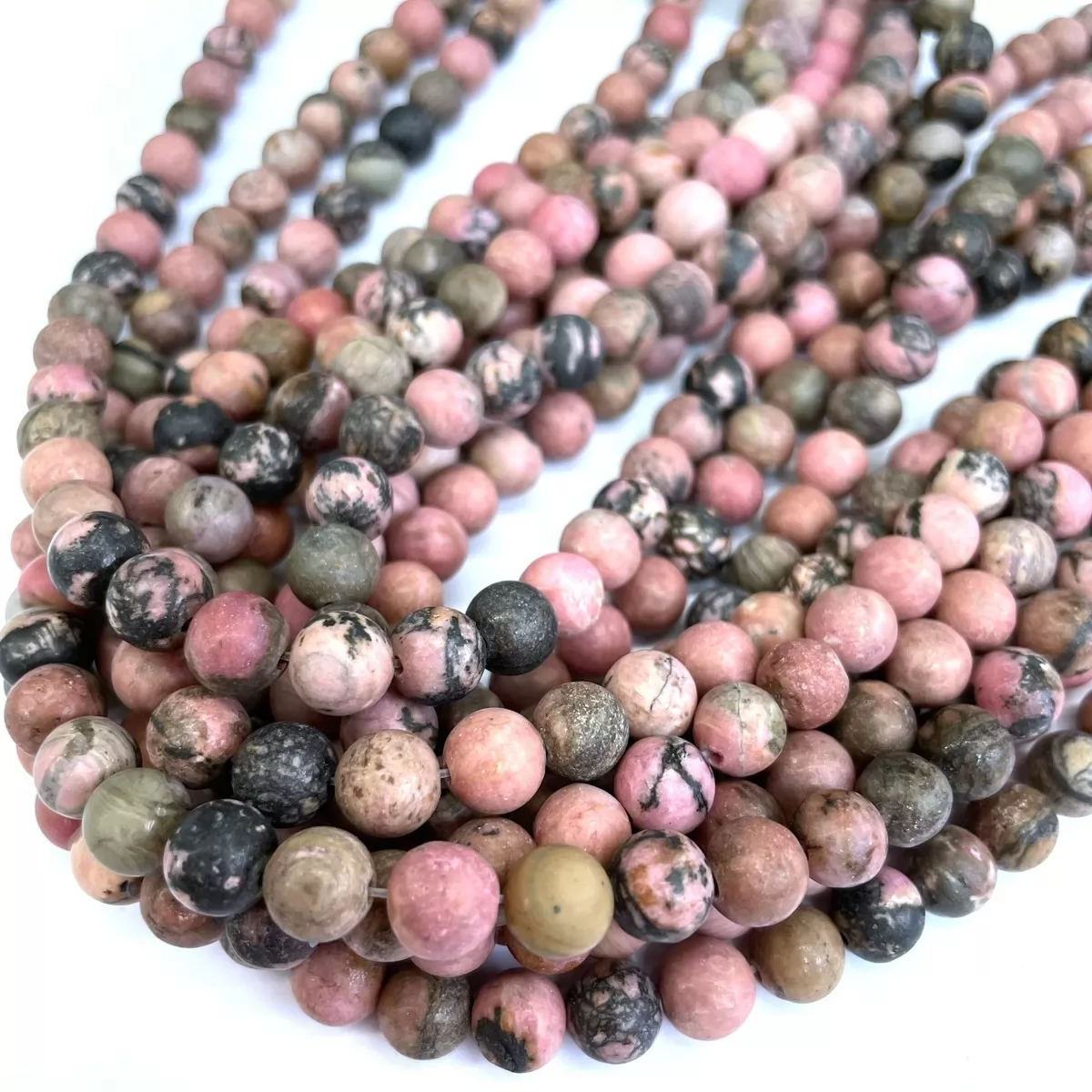 Rhodonite Black Veined, Matte Round, Approx 4mm-12mm, Approx 380mm