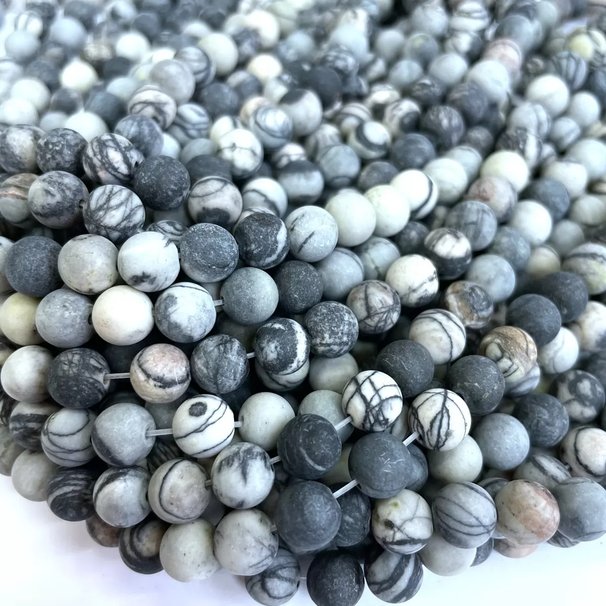 Black Vein Jasper , Matte Round, Approx 4mm-12mm, Approx 380mm