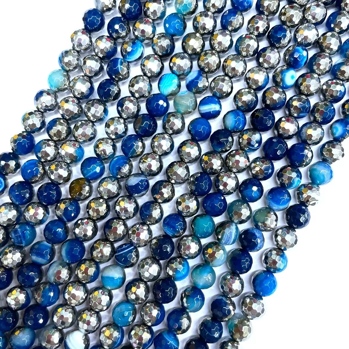 Blue Agate With Silver Coating, Faceted Round, Approx 6mm-12mm, Approx 380mm
