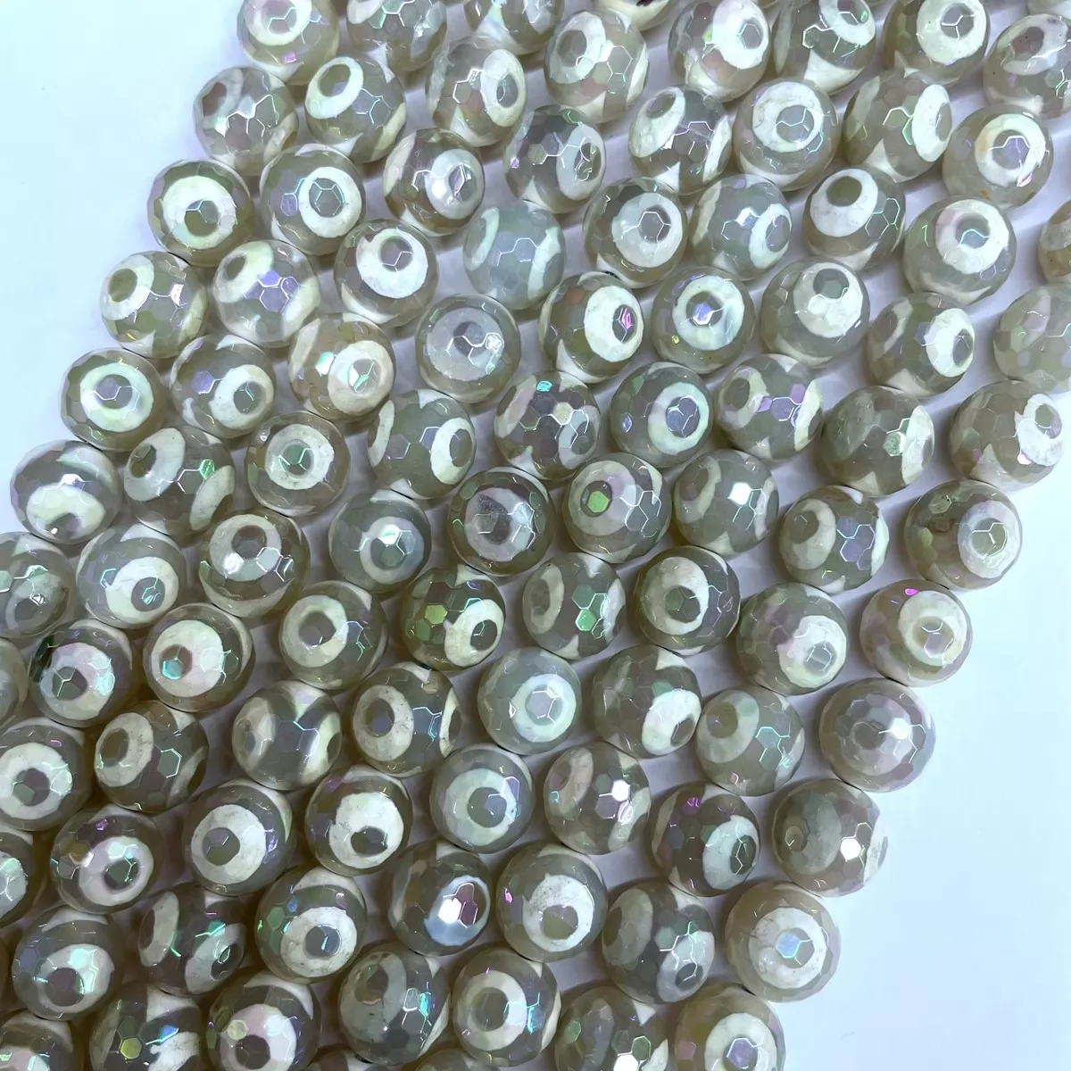 White Eye Agate Rainbow AB Coating, Faceted Round, Approx 6mm-10mm, Approx 380mm