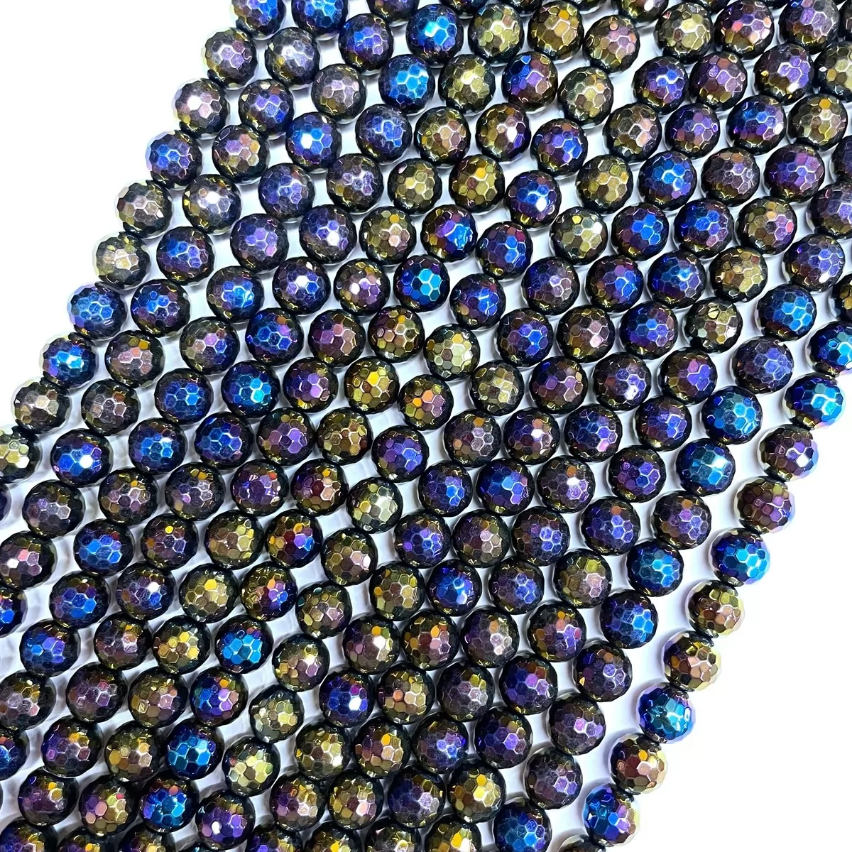 Black Agate Rainbow AB Coating, Faceted Round, Approx 6mm-12mm, Approx 380mm