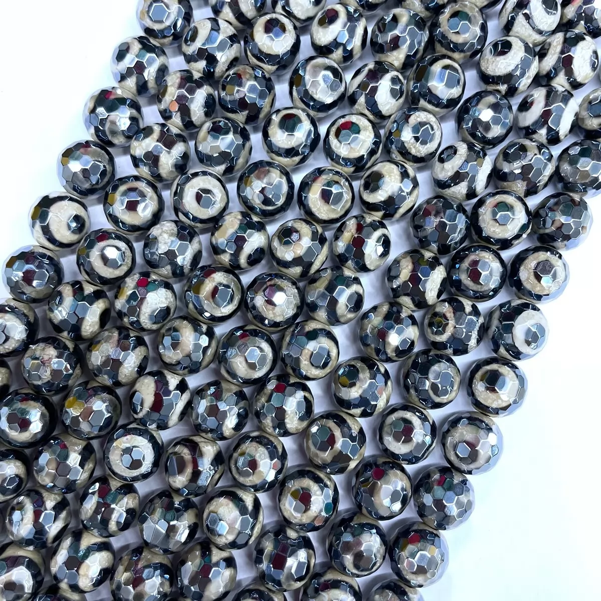Black Eye Agate AB Coating, Faceted Round, Approx 6mm-10mm, Approx 380mm