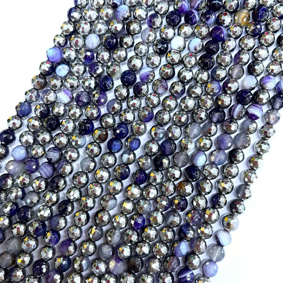 Purple Agate With Silver Coating, Faceted Round, Approx 6mm-12mm, Approx 380mm