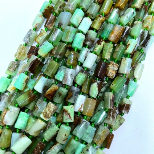 Australian Green Chrysoprase, Faceted Tube, Approx 8x12mm, Approx 380mm