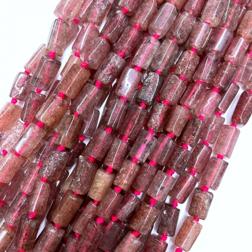 Strawberry Quartz, Faceted Tube, Approx 8x12mm, Approx 380mm
