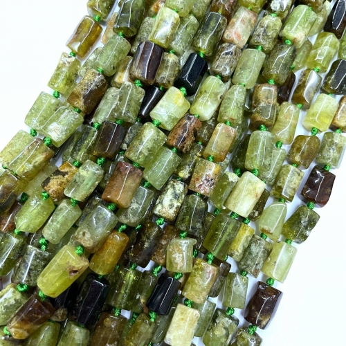 Green Garnet, Faceted Tube, Approx 8x12mm, Approx 380mm