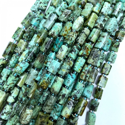 African Turquoise, Faceted Tube, Approx 8x12mm, Approx 380mm
