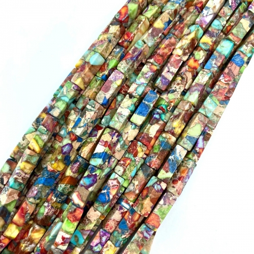 Multicolor Impression Japser, Rectangle Tube, Approx 4x13mm, Approx 380mm
