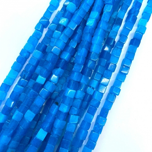 Blue Jade Dyed, Cube, Approx 4x4mm, Approx 380mm