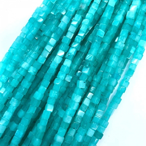 Amazonite Color Jade Dyed, Cube, Approx 4x4mm, Approx 380mm