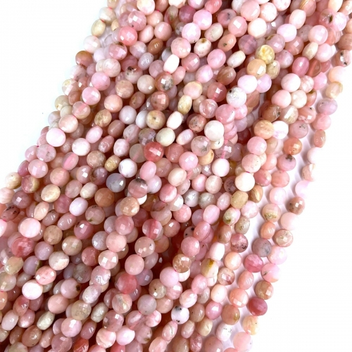 Pink Peruvian Opal, Faceted Coin, 6mm, Approx 380mm