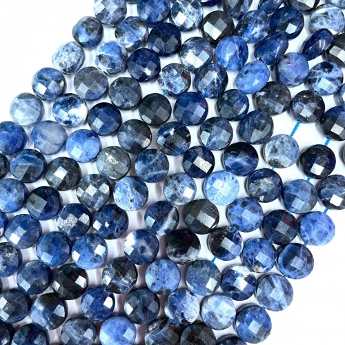 Sodalite, Faceted Coin, 10mm, Approx 380mm