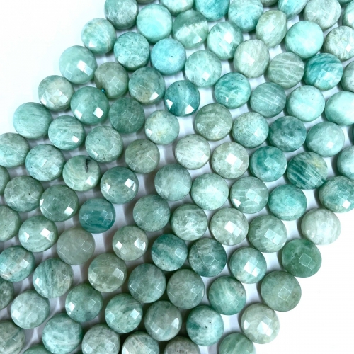 African Amazonite, Faceted Coin, 10mm, Approx 380mm