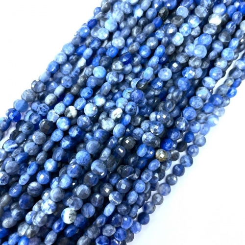 Sodalite, Faceted Coin, 4mm, Approx 380mm