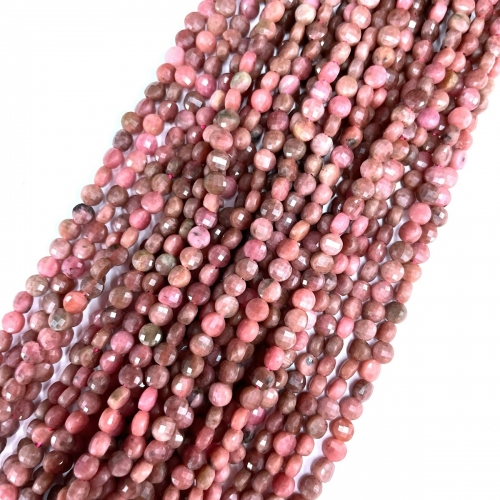 Rhodochrosite, Faceted Coin, 4mm, Approx 380mm