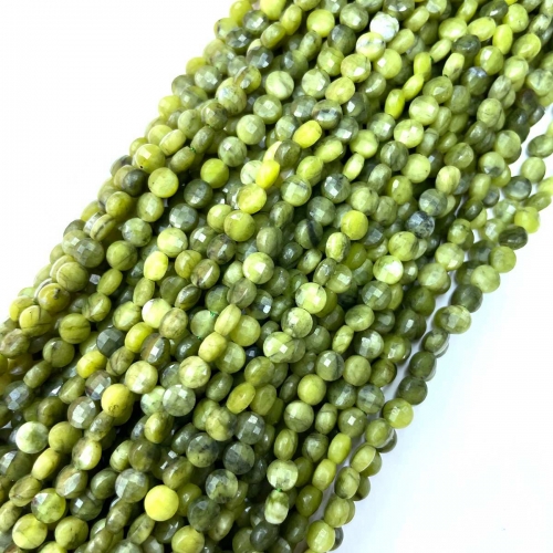 Green Jade Natural, Faceted Coin, 4mm, Approx 380mm