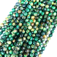 Green Tiger Eye, Faceted Coin, 8mm, Approx 380mm