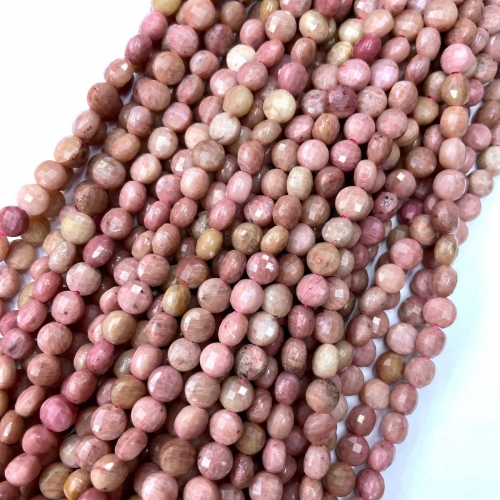 Chinese Rhodonite, Faceted Coin, 6mm, Approx 380mm