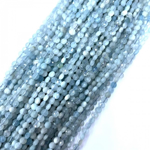 Aquamarine, Faceted Coin, 4mm, Approx 380mm